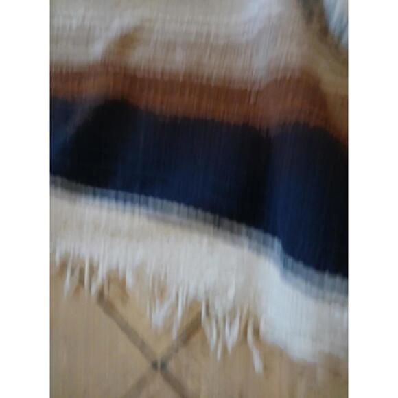 Vintage Mexican Woven Wool Saltillo Serape Blanket Multicolor Stripes & Fringe - Picture 3 of 9